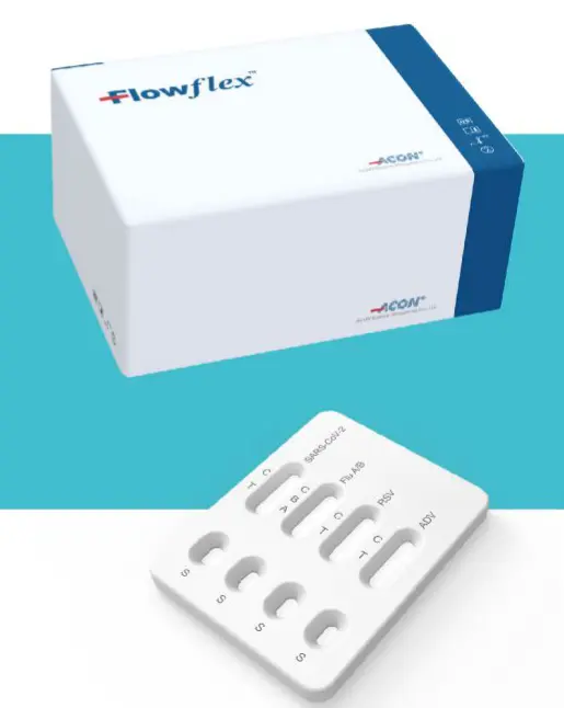 Khay thử xét nghiệm định tính và phân biệt kháng nguyên SARS-CoV-2, Influenza A, Influenza B, RSV, Adenovirus [Flowflex™ SARS-CoV-2 & Flu A/B & RSV & Adenovirus Antigen Combo Rapid Test] 