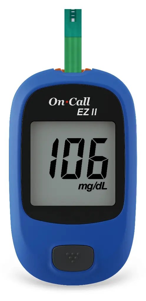 G020201: 01 máy đo đường huyết On Call® EZII, 01 x hộp 25 que thử On Call® Plus (đóng lọ)