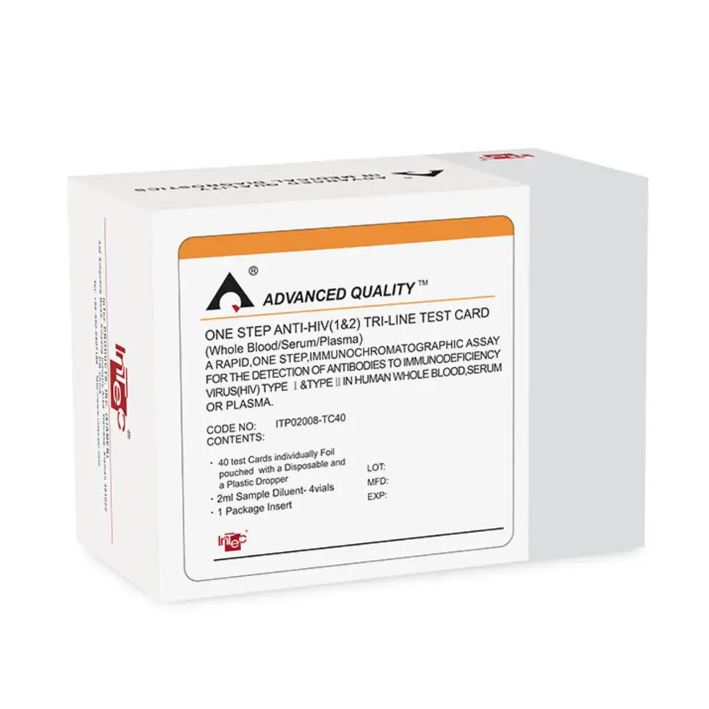 Định tính phát hiện kháng thể kháng virus HIV tuýp 1 (bao gồm nhóm O) và/hoặc HIV tuýp 2 trong máu toàn phần, huyết thanh hoặc huyết tương của người (Rapid Anti-HIV Test - 40 test/hộp - dạng khay)