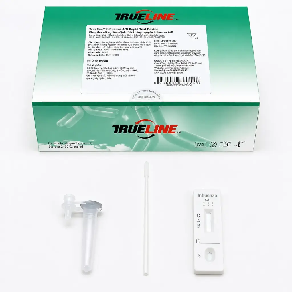 Khay thử xét nghiệm định tính kháng nguyên Influenza A/B [Trueline™ Influenza A/B Rapid Test Device]