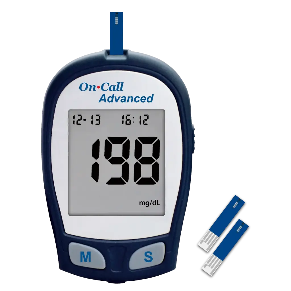 G020207: 01 máy đo đường huyết On Call® Advanced, 01 x hộp 25 que thử On Call® Advanced (đóng vỉ)