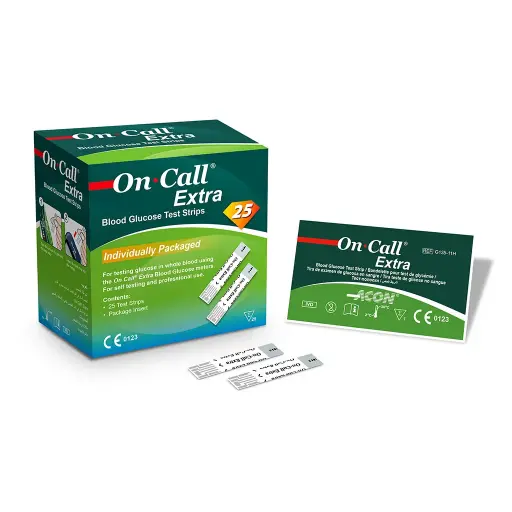 [G135-11H] Que thử đường huyết [On Call® Extra Blood Glucose Test Strips] (Hộp 25)