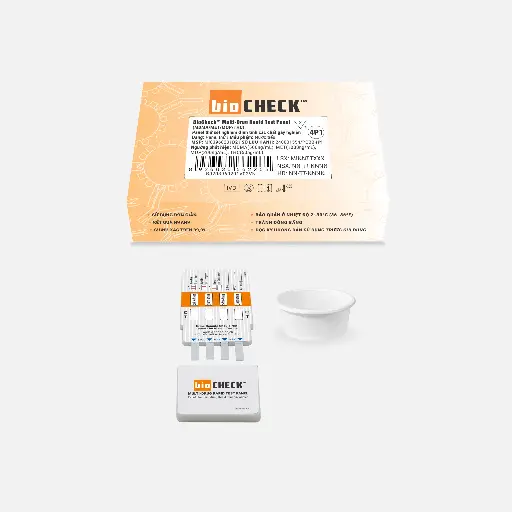 Panel thử xét nghiệm định tính Amphetamine, Methamphetamine, Morphine và Marijuana [Biocheck™ Multi-Drug Rapid Test Panel (AMP/MET/MOP/THC)].