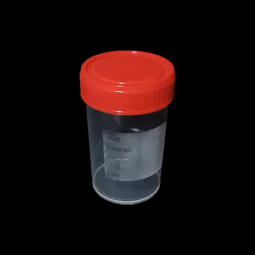 [PFA0010502] Lọ mẫu nước tiểu nhựa PP 60ml, nắp đỏ, có nhãn [Medisure™ Urine sample container PP 60ml, red cap, label]