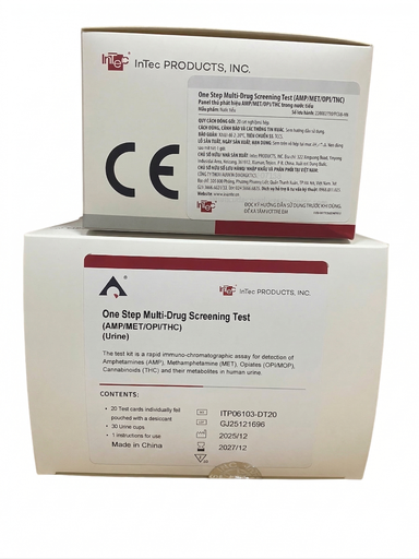 [ITP06103-DT20] Panel thử xét nghiệm định tính Amphetamine, Methamphetamine, Opiates (OPI/MOP), Cannabinoids [Advanced Quality™ One Step Multi-Drug Screening Test (AMP/MET/OPI/THC)] (Hộp 20)