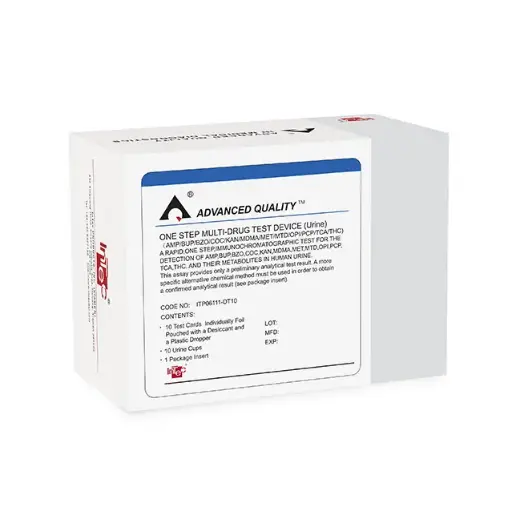 [ITP06104-DT20] Panel thử xét nghiệm định tính Methamphetamine, Opiates (OPI/MOP), Marijuana, Methylenedioxymethamphetamine, Ketamine [Advanced Quality™ One Step Multi-Drug Screening Test (MET/OPI/THC/MDMA/KAN)] (Hộp 20)