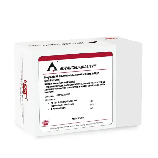 [ITP01023-DS50] Định tính phát hiện sự có mặt của HBcAb trong huyết thanh, huyết tương và máu toàn phần của người (Diagnostic Kit for Antibody to Hepatitis B Core Antigen (Colloidal Gold)) (50 xét nghiệm/hộp)