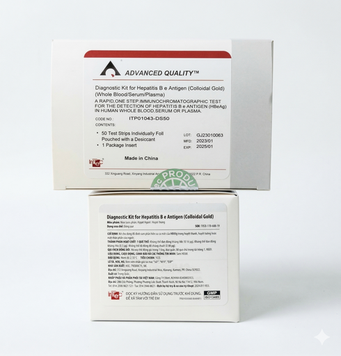 [ITP01043-DS50] Que thử xét nghiệm định tính kháng nguyên HBeAg [Advanced Quality™ Diagnostic Kit for Hepatitis B e Antigen (Colloidal Gold)] (Hộp 50)